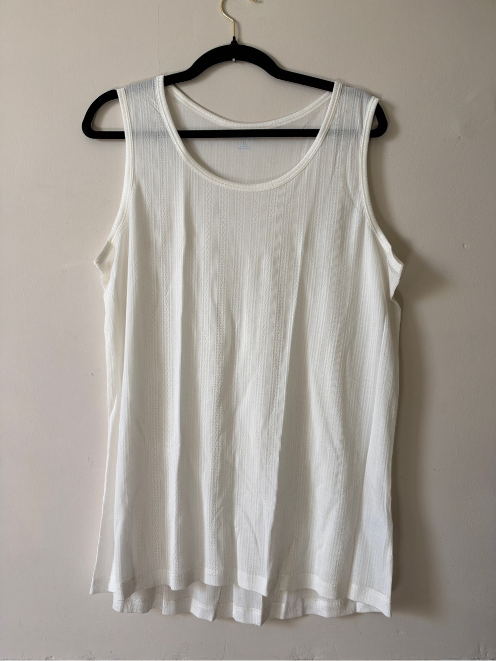 Lands' End 100% Silk Knit Tank Top Ivory Cream Pointelle Sleeveless Layering L
